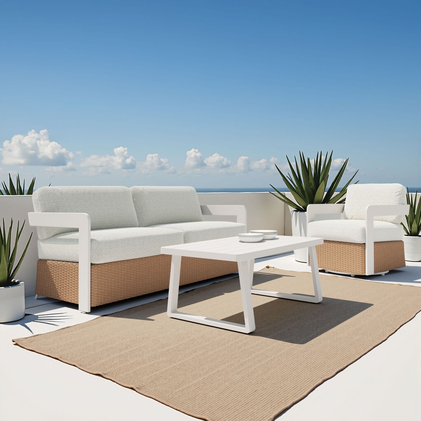 Gelo - Outdoor Swivel Chair - White / Brown