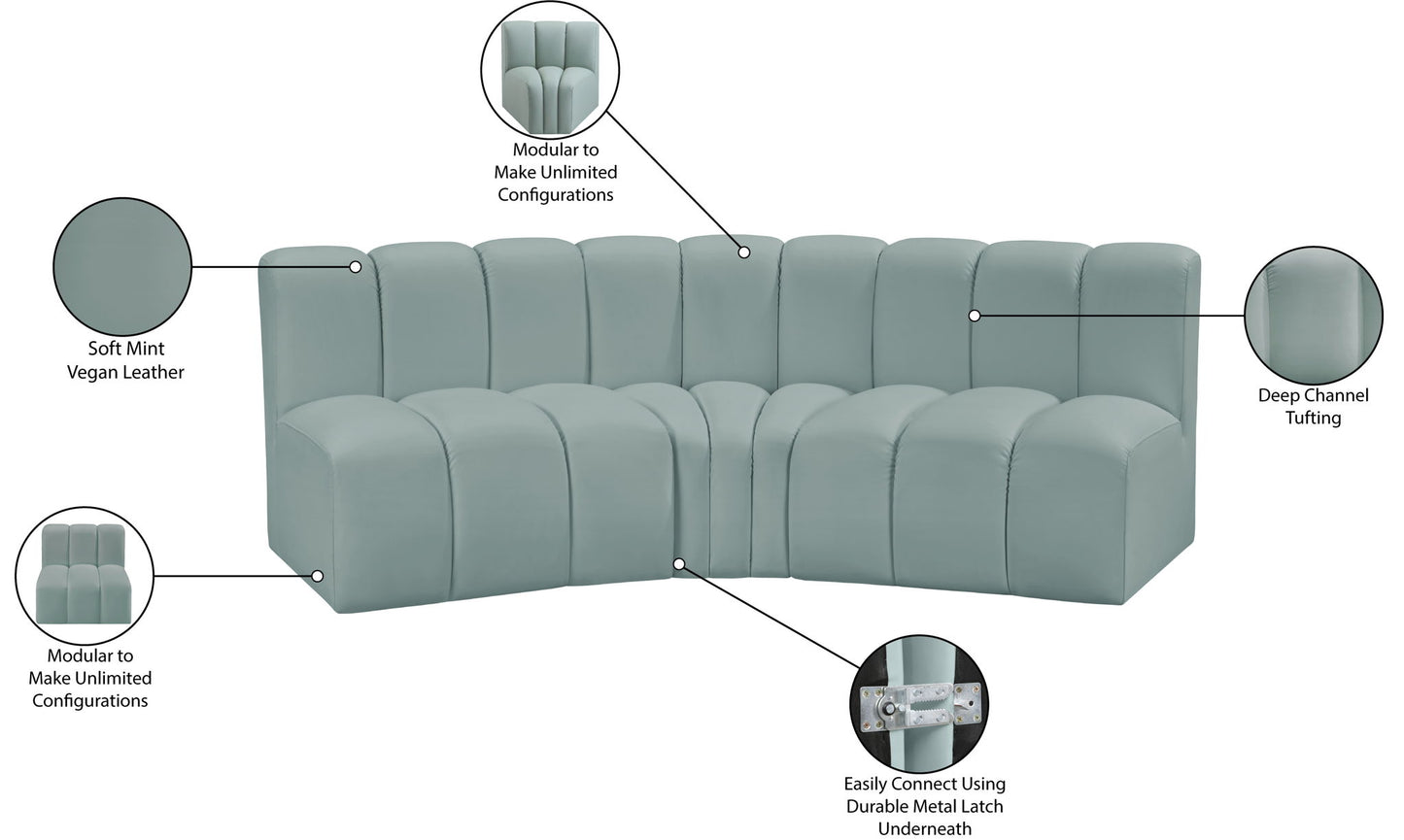 Arc - Faux Leather 3 Piece Modular Corner Sofa