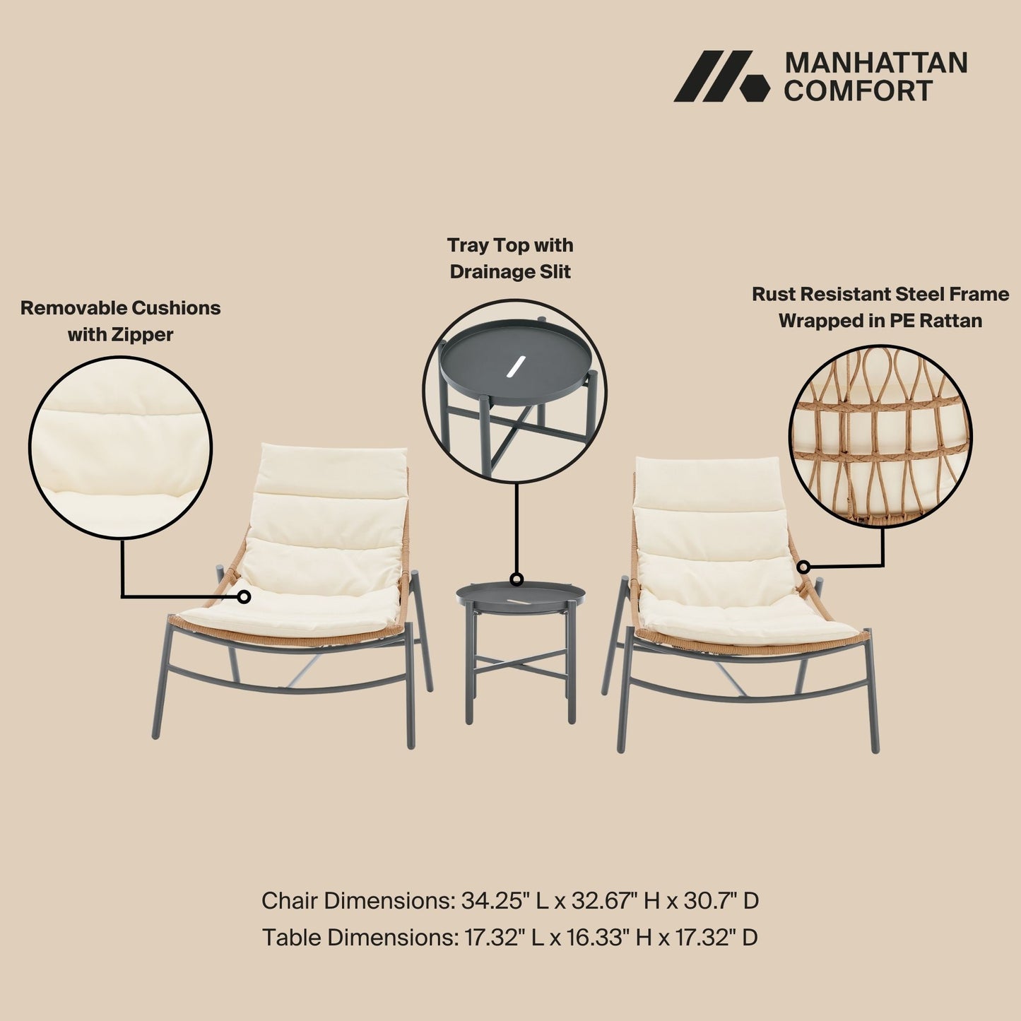 Manhattan Sunset - 3-Piece Conversation Set