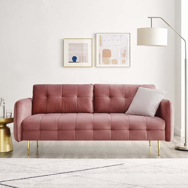 Cameron Tufted Performance Velvet Sofa - Dusty Rose