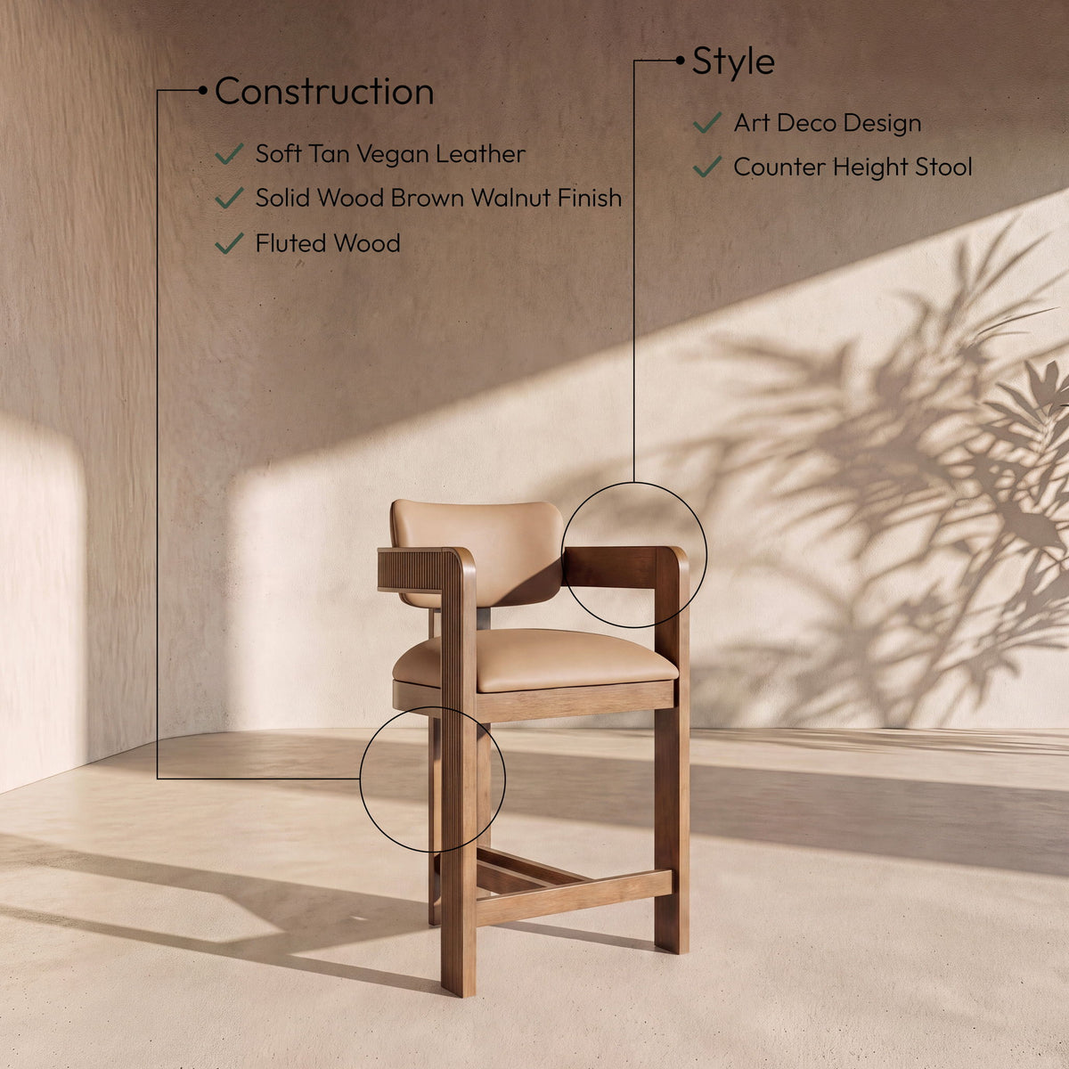 Sacha - Vegan Leather Upholstered Counter Stool With Brown Base