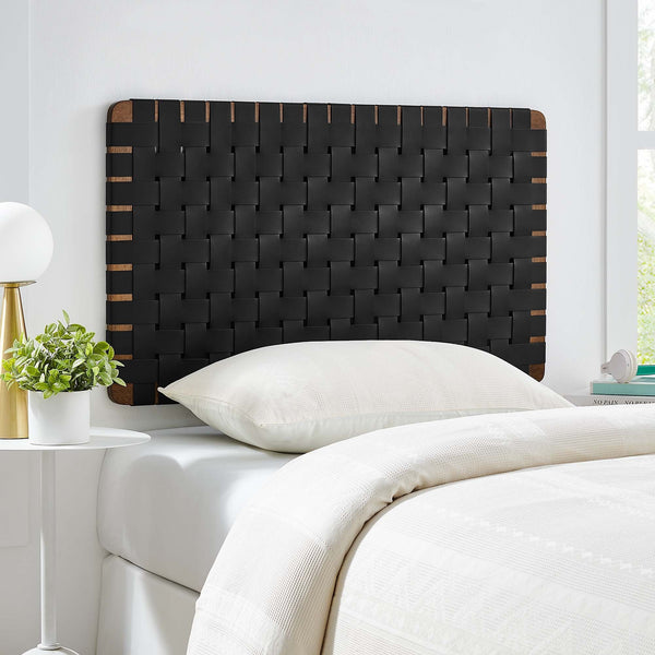 Sparta Weave Wall-Mount Vegan Leather Headboard - Twin, Walnut Black