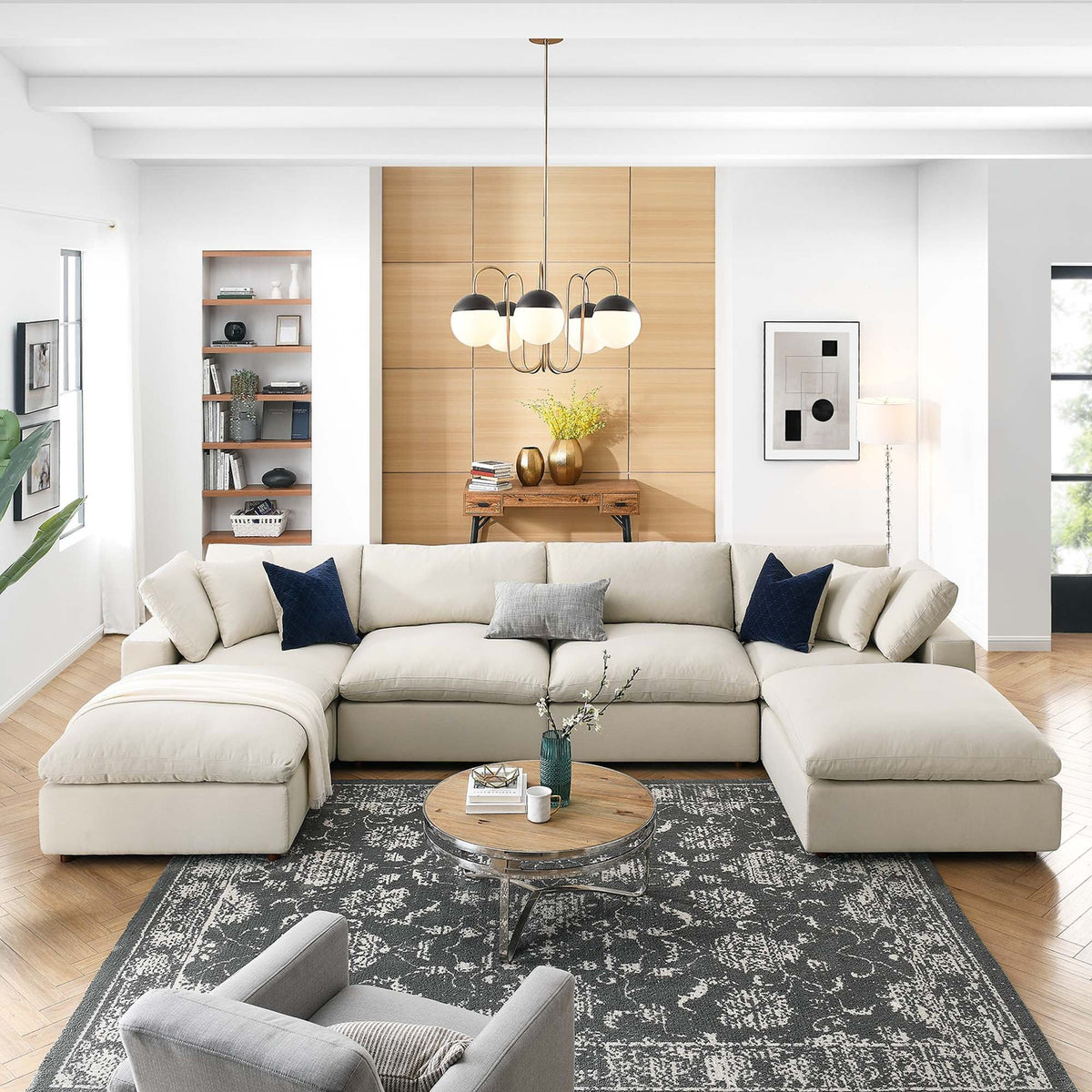 Commix 6-Piece Down Filled Overstuffed Sectional Sofa - Light Beige
