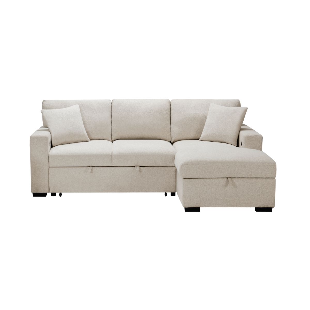 Pompano Sectional with Right Chaise, Pull-out Bed, Hidden Storage and Shelves, Charging Ports