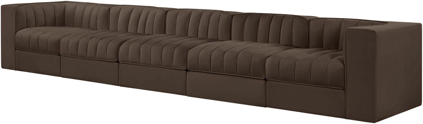 Rummi - Velvet Performance Fabric Upholstered 5 Piece Modular Sofa