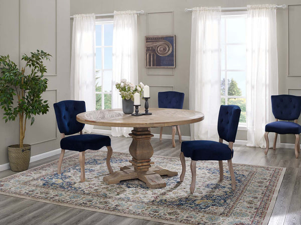 Column 59" Round Pine Wood Dining Table - Brown