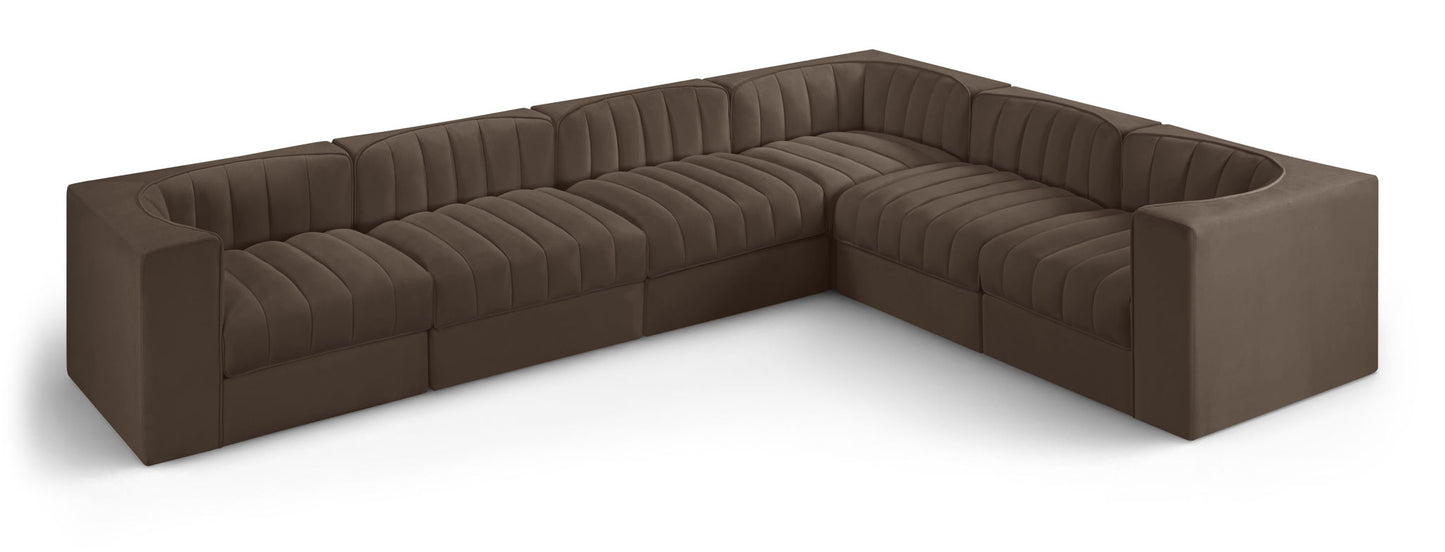 Rummi - Velvet Performance Fabric Upholstered 6 Piece Modular Sectional (With 3 Corner Chairs)