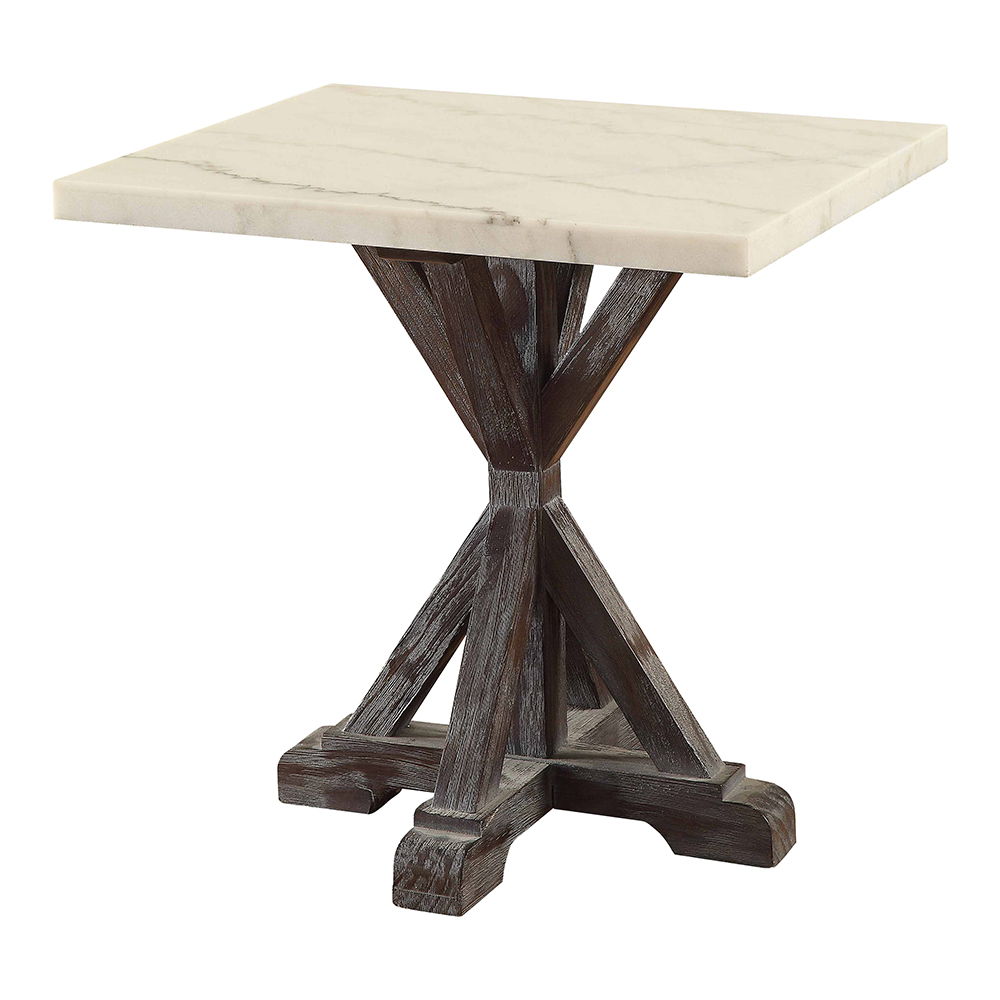 Romina - End Table - White Marble Top & Weathered Espresso