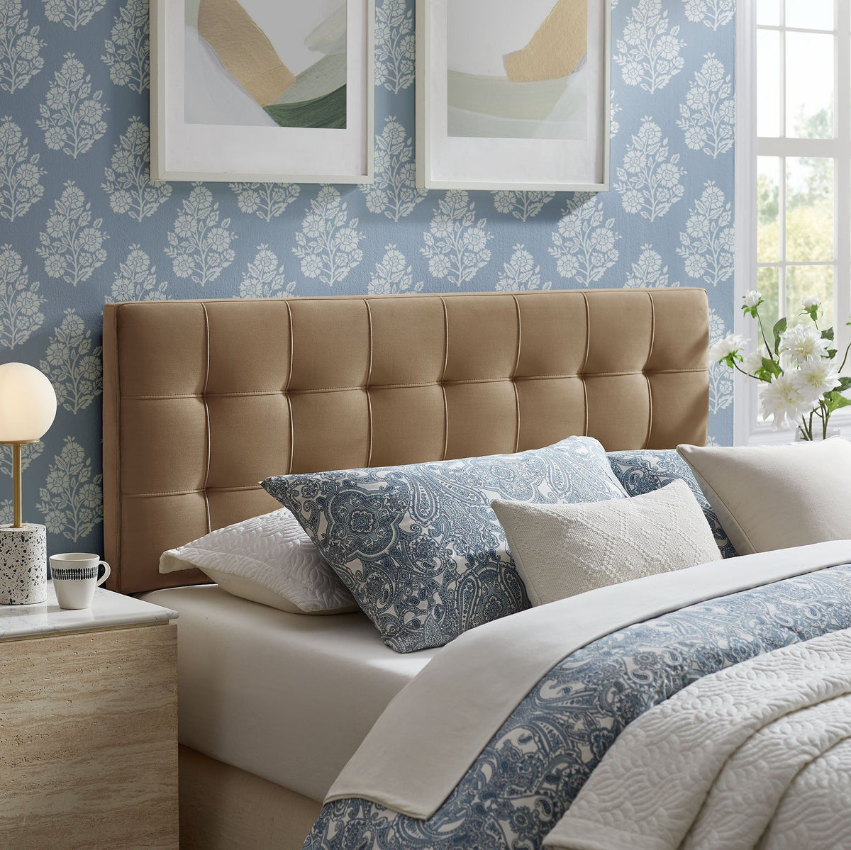 Lily Biscuit Tufted Performance Velvet Headboard - Queen, Taupe