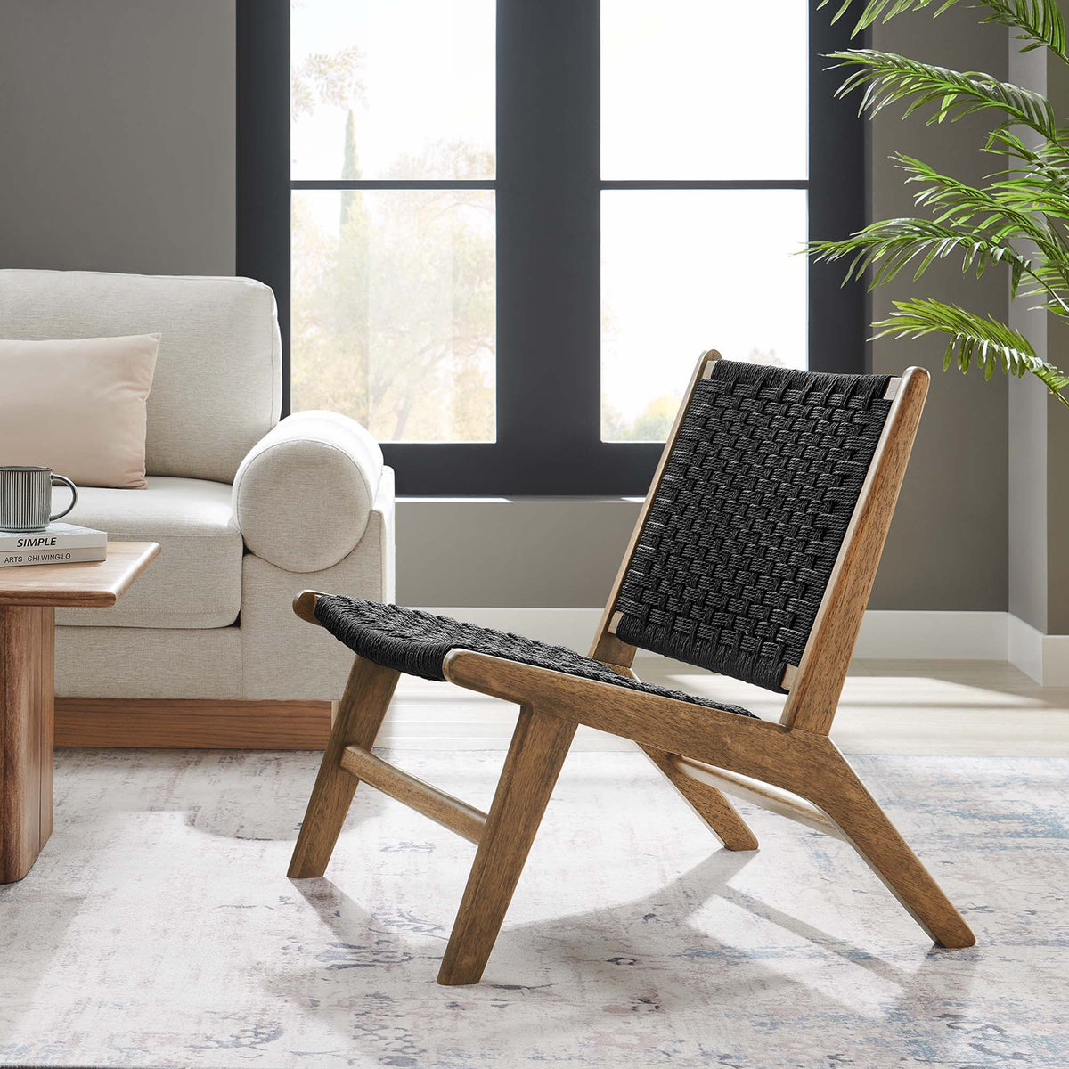 Saoirse Woven Rope Wood Accent Lounge Chair - Walnut Black