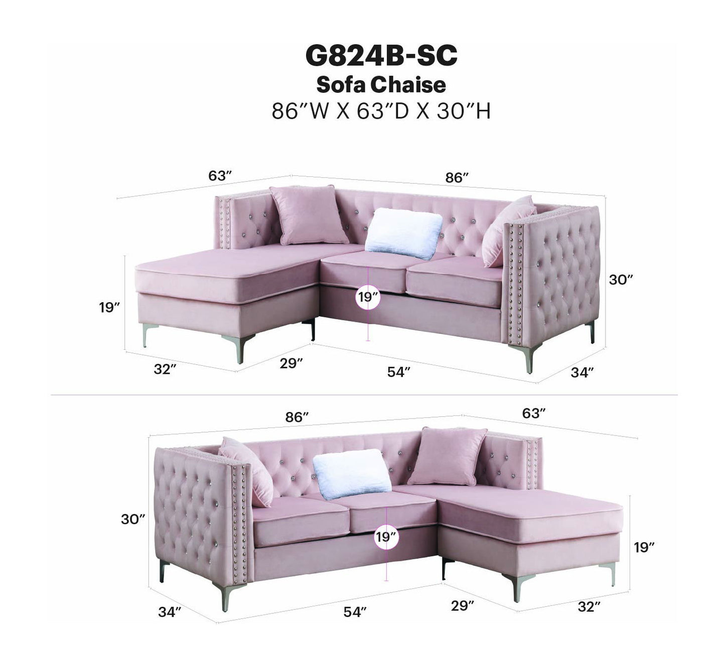 Glory Furniture - Paige - Sofa Chaise