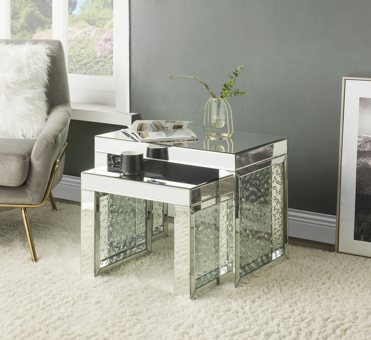 Nysa - 20" Accent Table - Mirrored & Faux Crystals Inlay