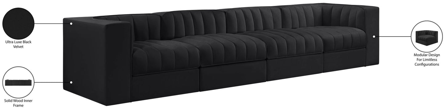Rummi - Velvet Performance Fabric Upholstered 4 Piece Modular Sofa