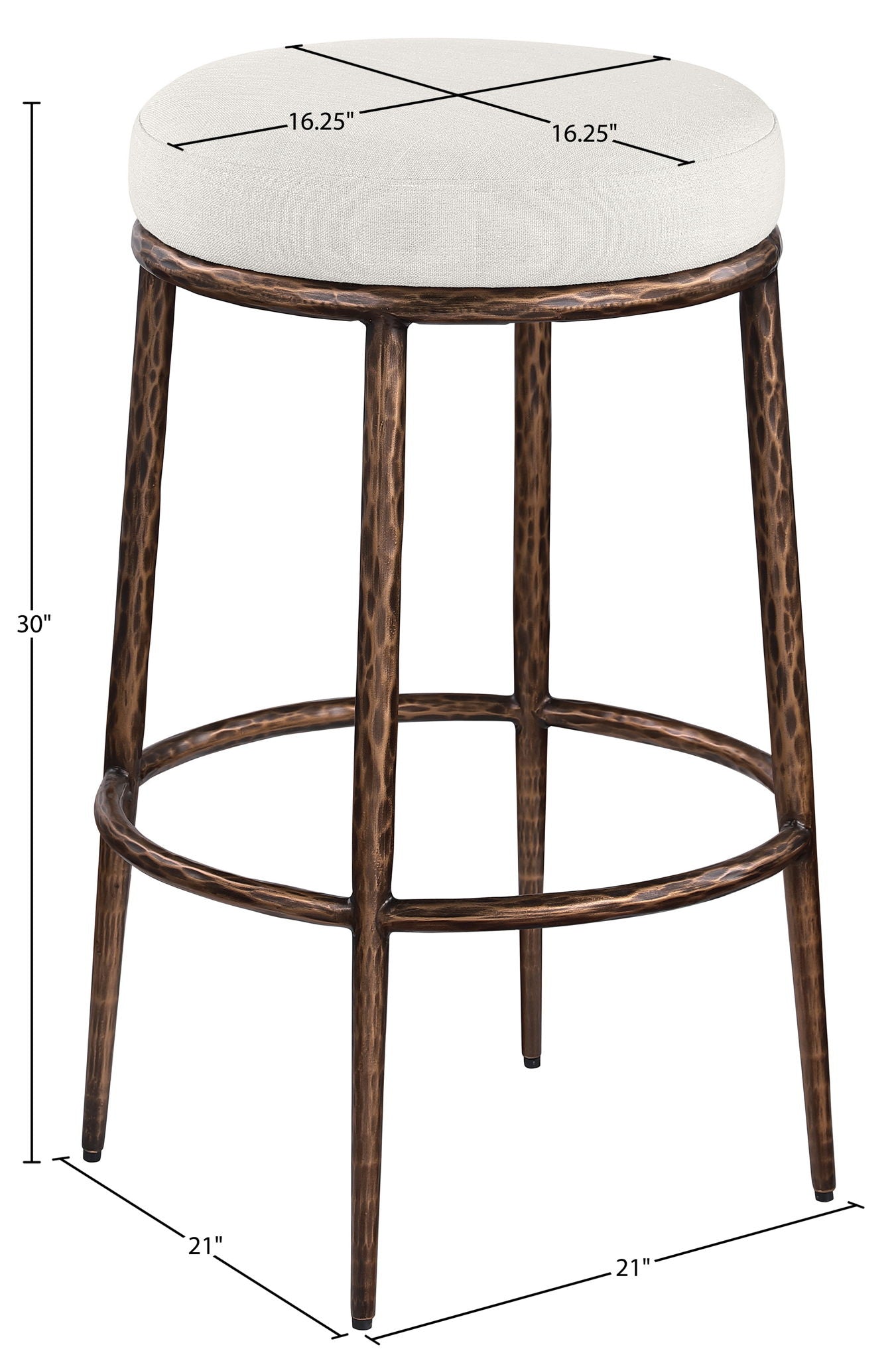 Ferro - Performance Fabric Upholstered Backless Bar Stool - Cream / Antique Bronze