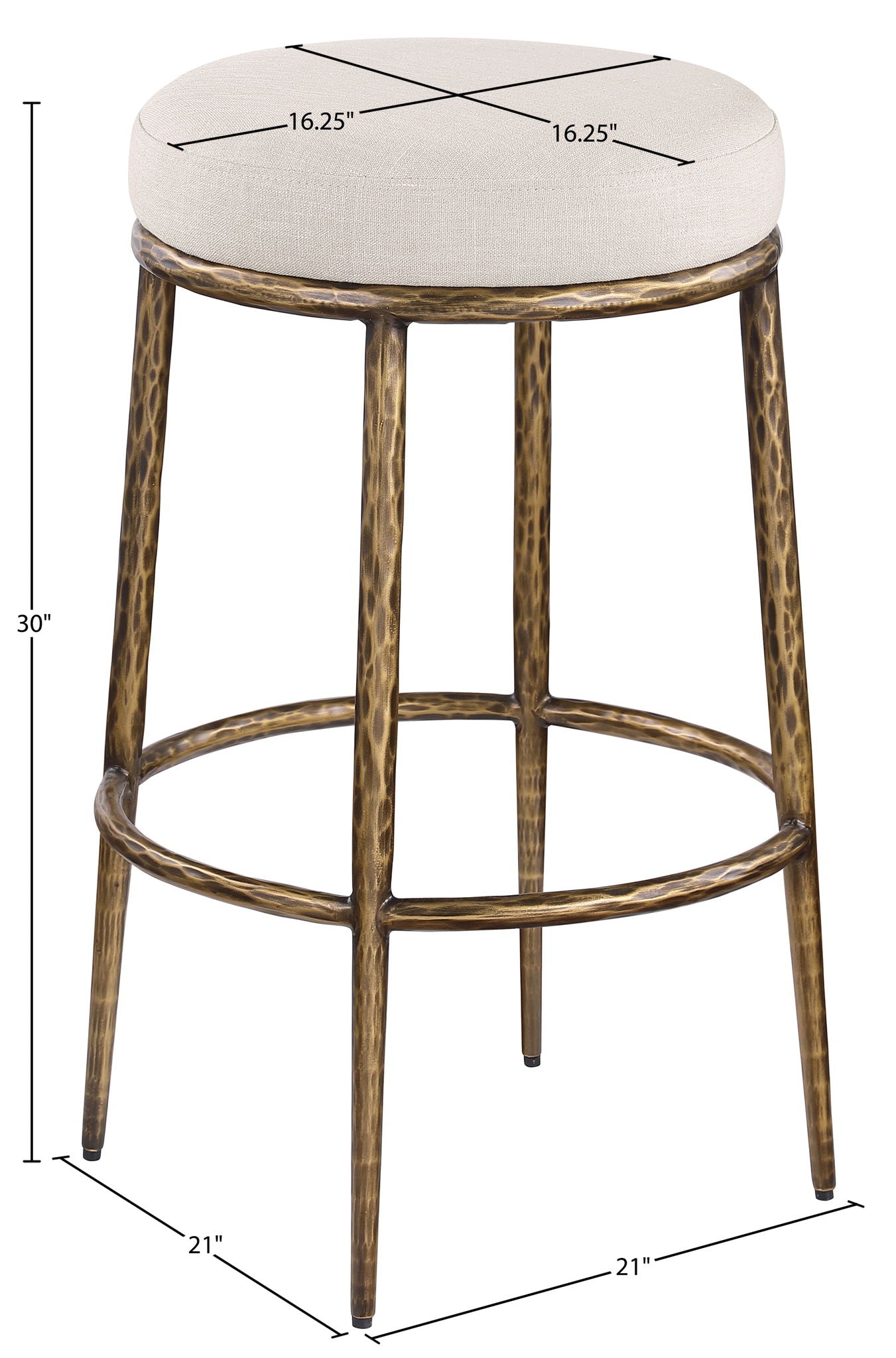 Ferro - Performance Fabric Upholstered Backless Bar Stool - Antique Brass