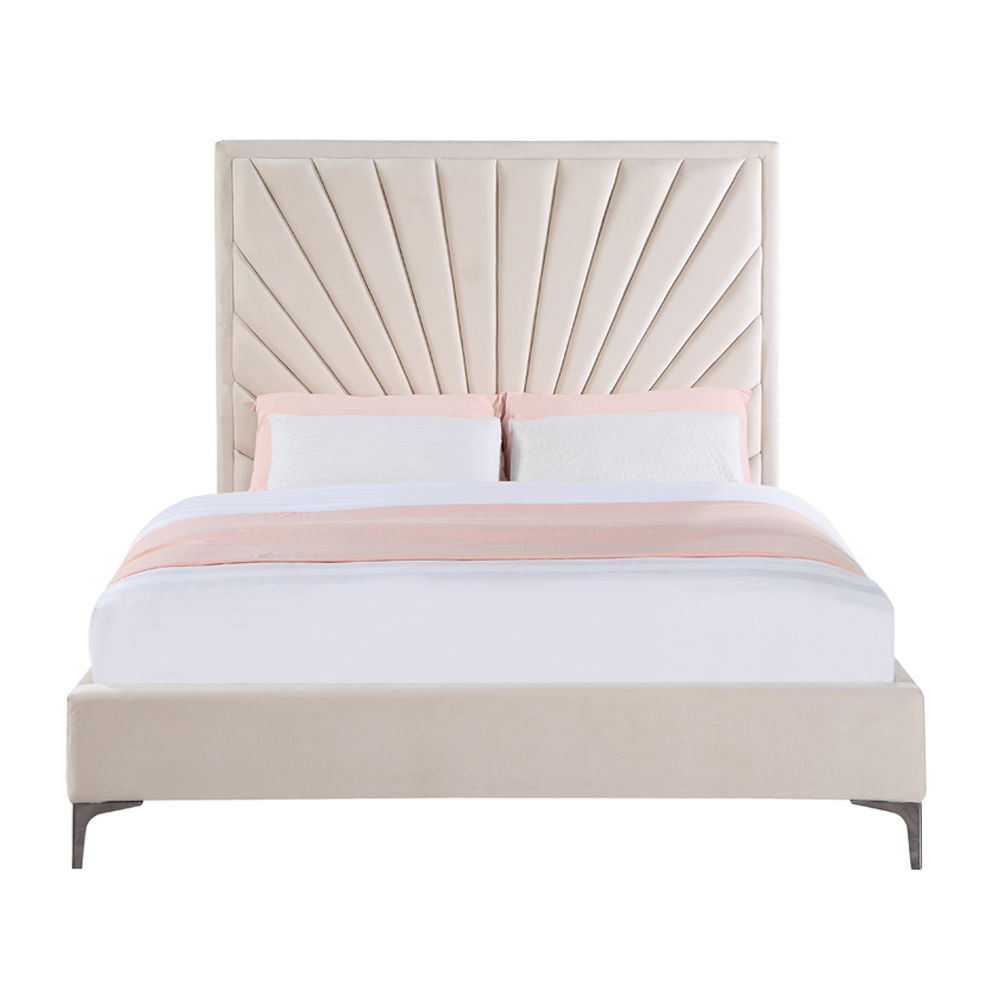 Faiz - Queen Bed - Beige Velvet