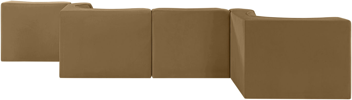 Rummi - Rounded Velvet Performance Fabric Upholstered 6 Piece Modular Sectional