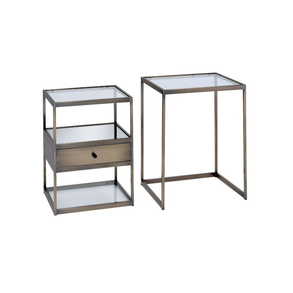 Enca - Nesting Table Set - Clear Glass & Antique Brass