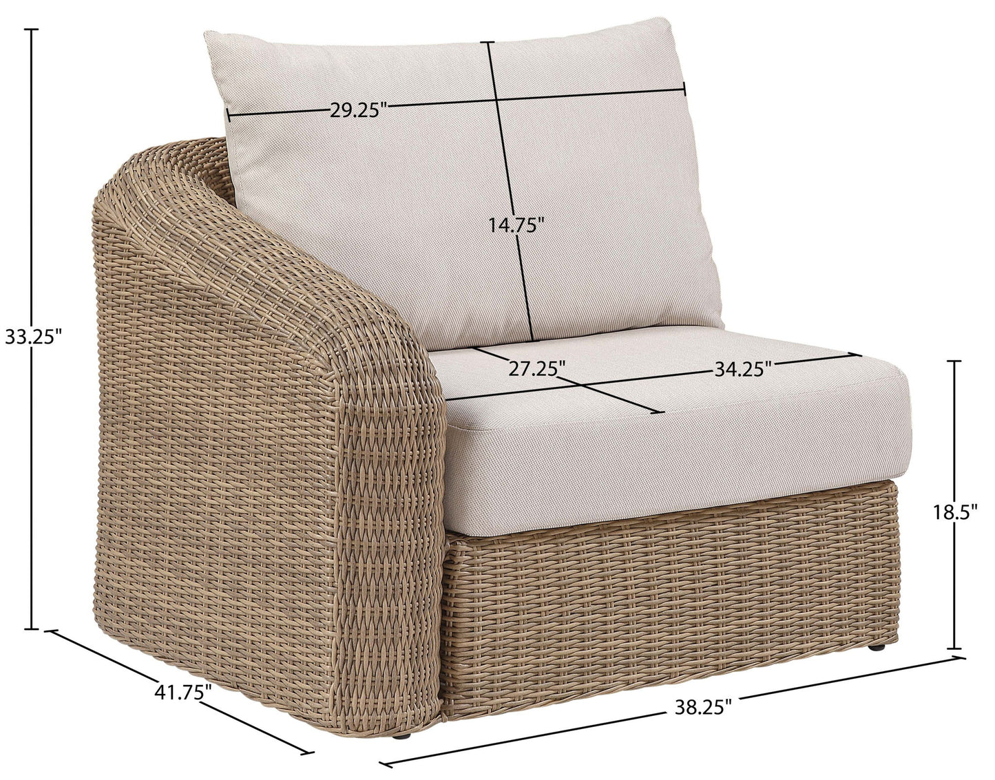 Seacrest - Olefin Water Resistant Fabric And Wicker Outdoor Patio Left Arm Chair