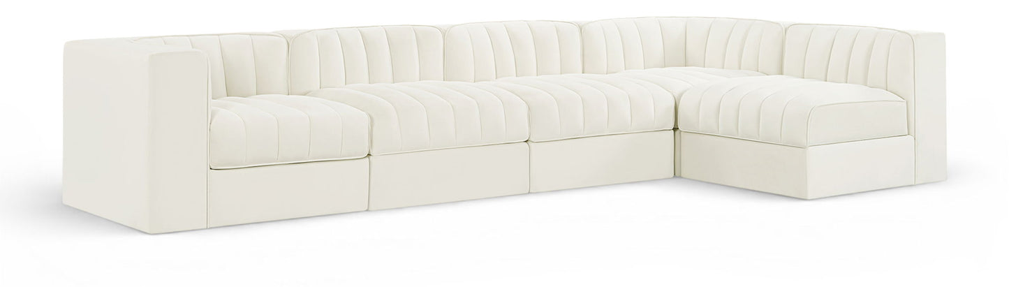 Rummi - Velvet Performance Fabric Upholstered 5 Piece Modular Sectional, L-Shaped (Right)