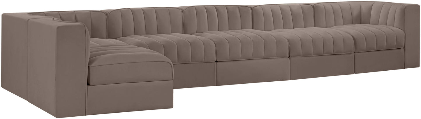 Rummi - Velvet Performance Fabric Upholstered 6 Piece Modular Sectional, L-Shaped (Right)