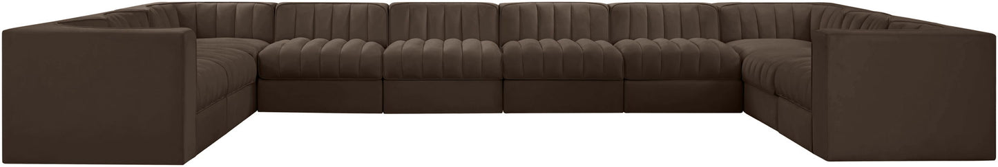 Rummi - Velvet Performance Fabric Upholstered 10 Piece Modular Sectional