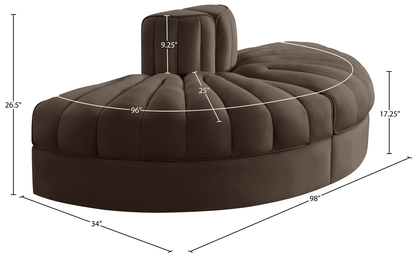 Rummi - Velvet Performance Fabric Upholstered 2 Piece  Rounded Modular Loveseat