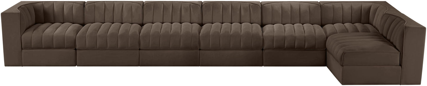Rummi - Velvet Performance Fabric Upholstered 7 Piece Modular Sectional, L-Shaped (Right)