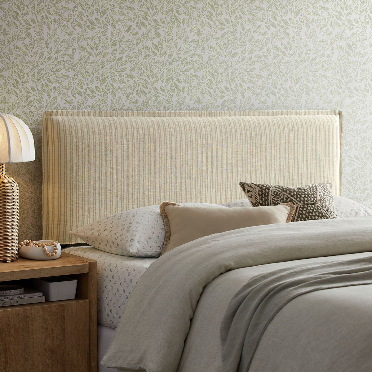 Camille Striped Linen Blend Headboard - Queen, Oatmeal Stripe