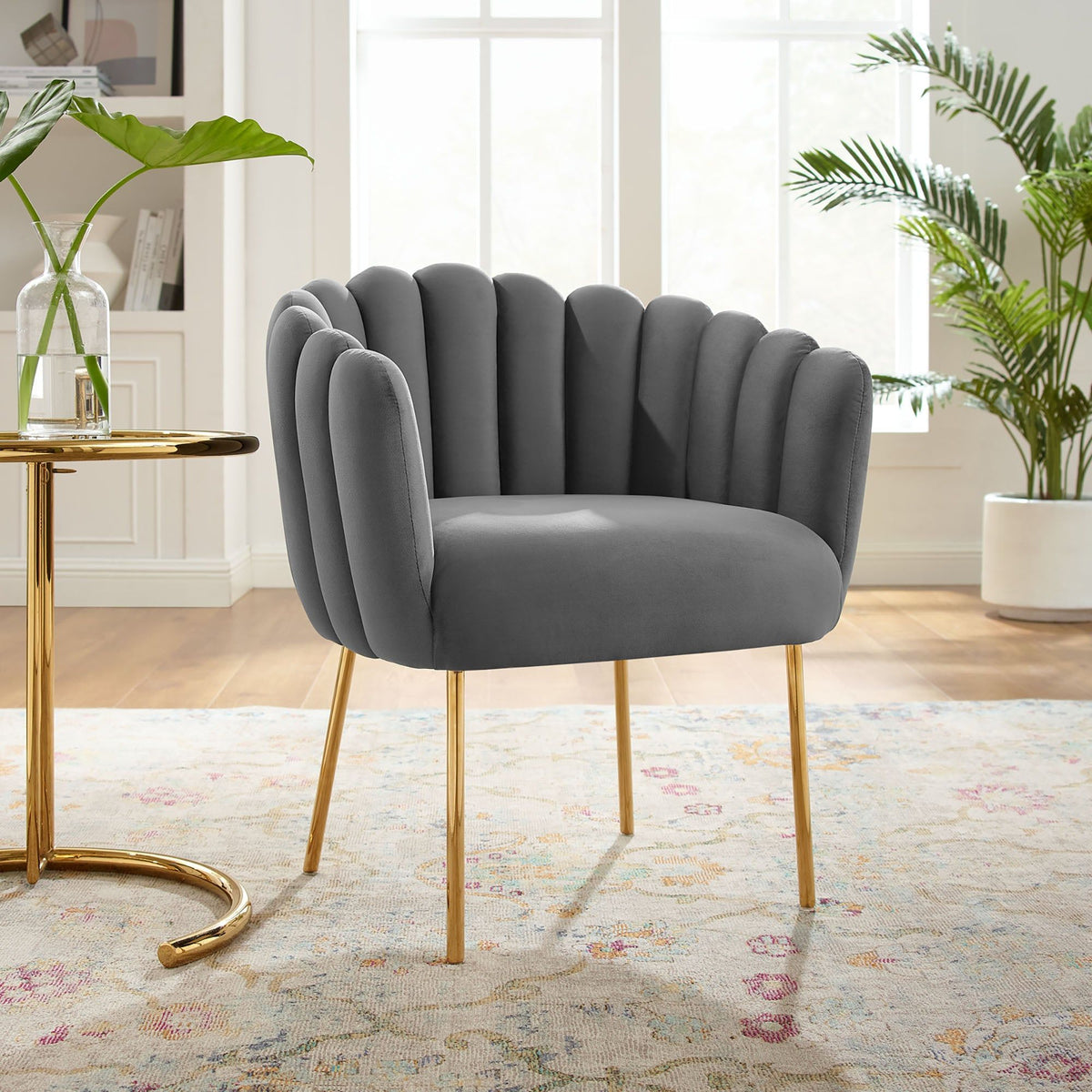 Sanna Channel Tufted Performance Velvet Armchair - Gray