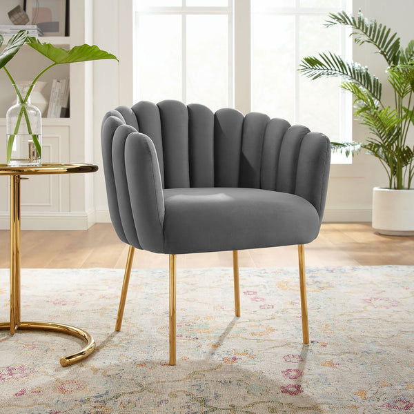 Sanna Channel Tufted Performance Velvet Armchair - Gray