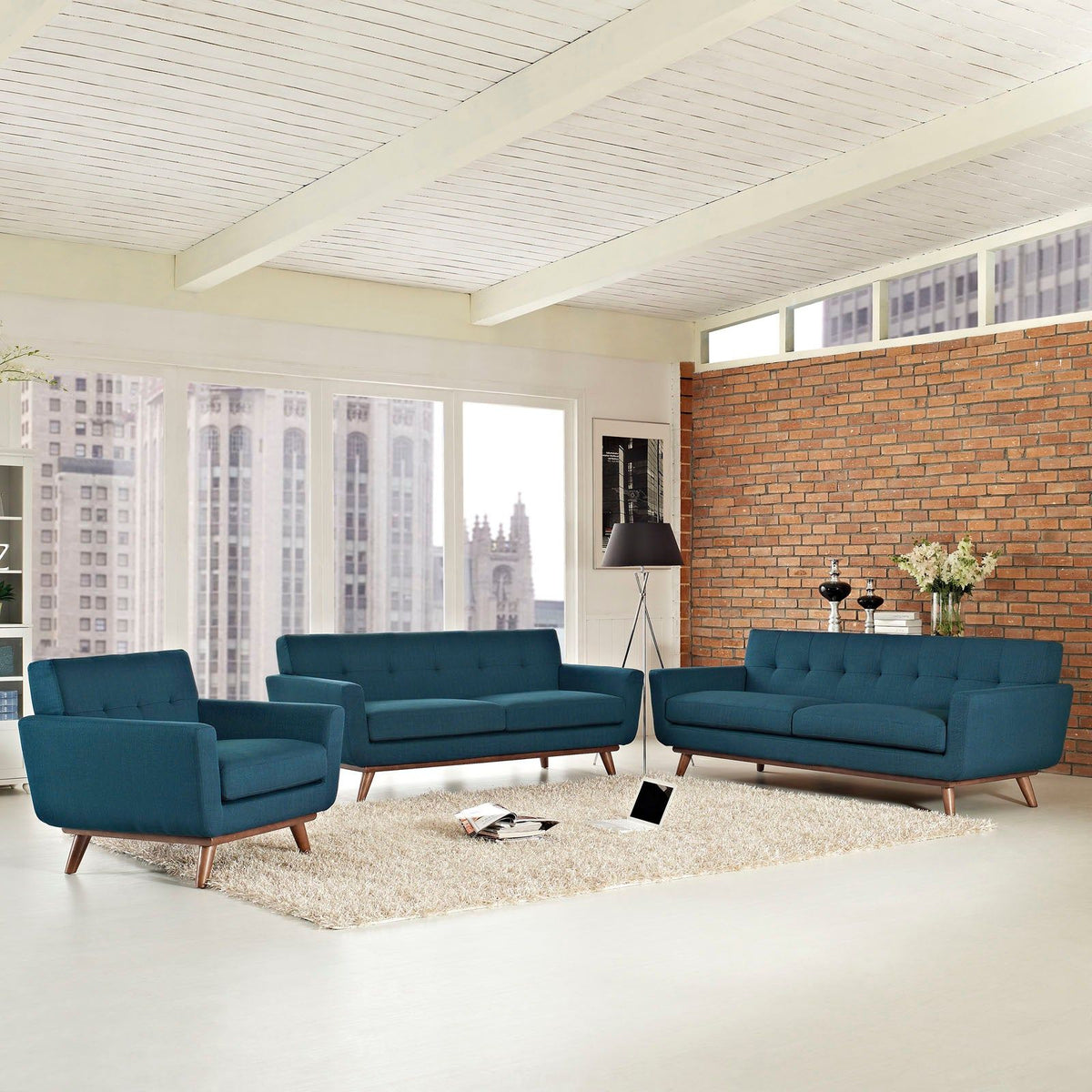 Engage Sofa Loveseat and Armchair Set of 3 - Azure