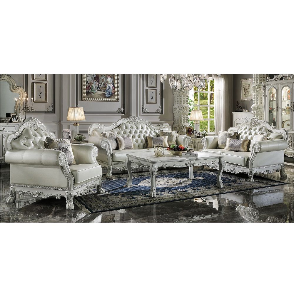 Dresden - Sofa With 4 Pillows - Synthetic Leather & Bone White