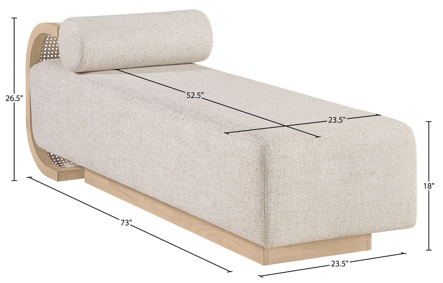 Zephyr - Linen Textured Fabric Upholstered Chaise - Painted Natural Base