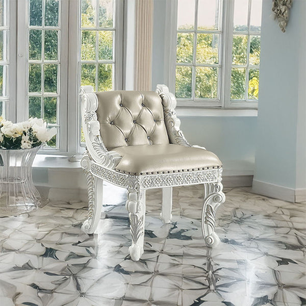Vanaheim - Vanity Stool - Beige Synthetic Leather & Antique White