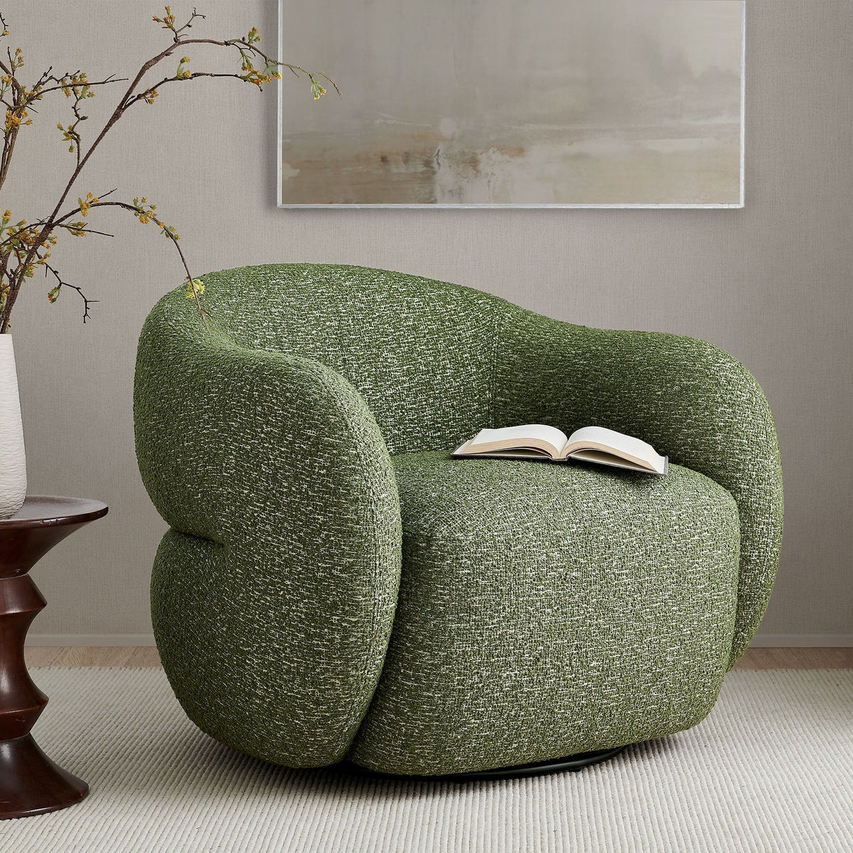 Selby Textured Woven Fabric Swivel Accent Chair - Olive
