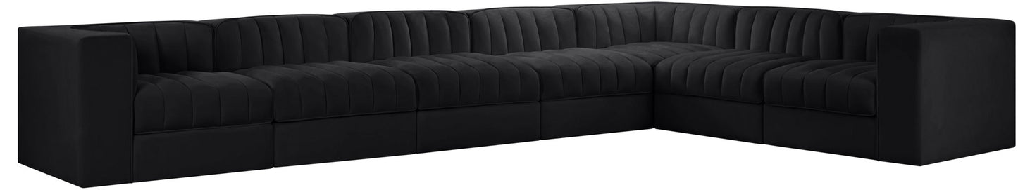 Rummi - Velvet Performance Fabric Upholstered 7 Piece Modular Sectional (With 3 Corner Chairs)