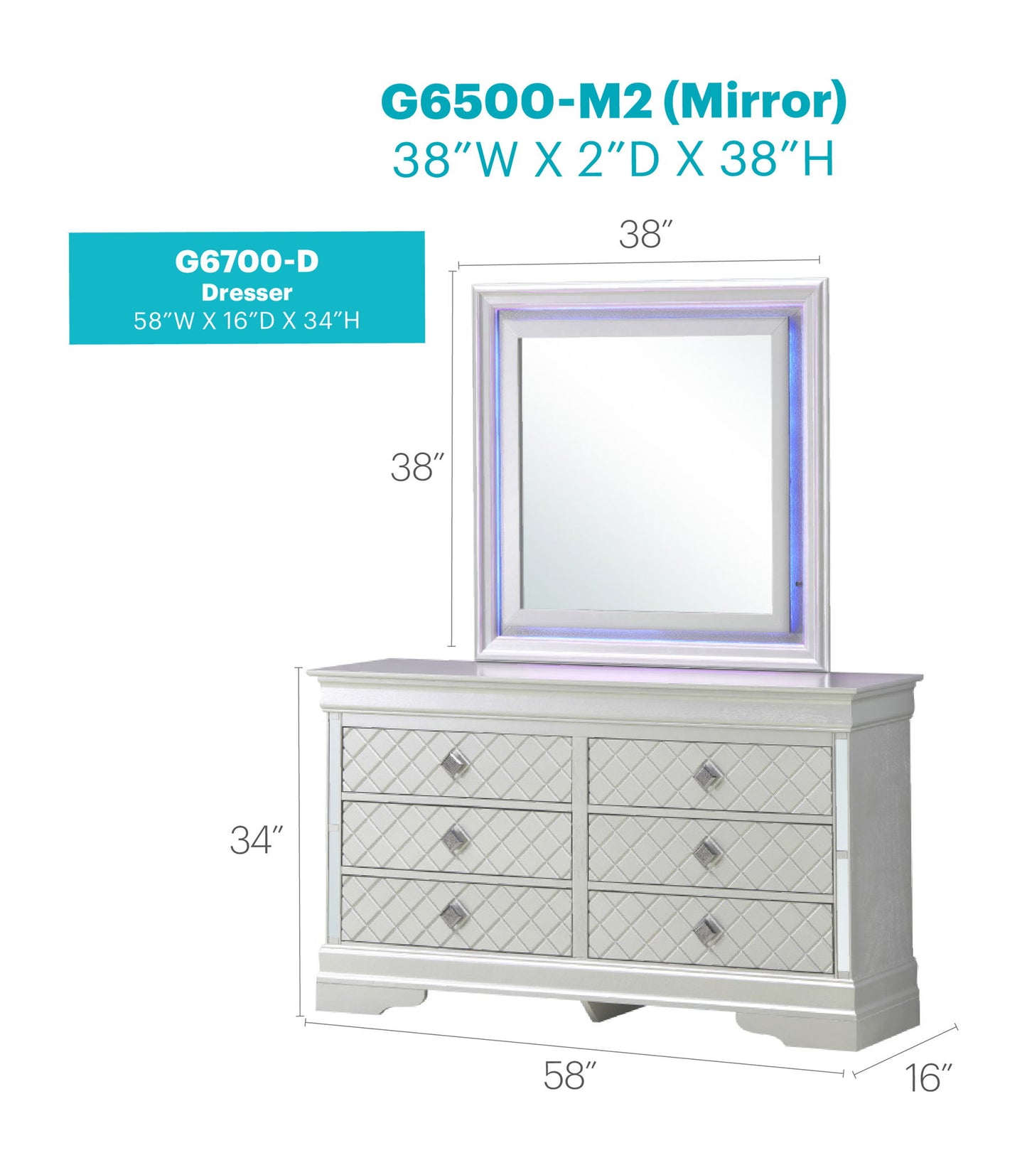 Verona - 33" Dresser - Silver Champagne