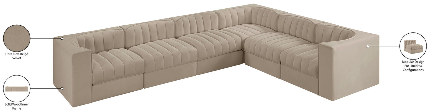 Rummi - Velvet Performance Fabric Upholstered 6 Piece Modular Sectional (With 3 Corner Chairs)