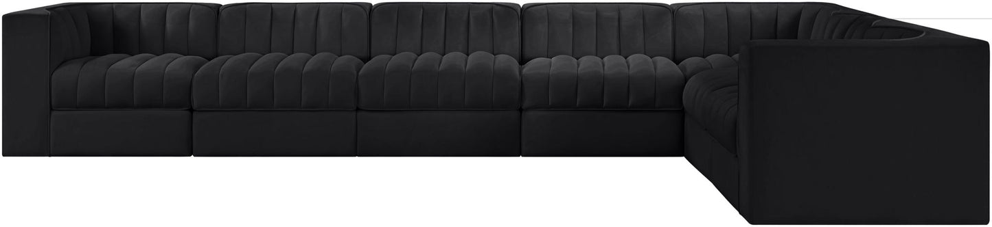 Rummi - Velvet Performance Fabric Upholstered 7 Piece Modular Sectional (With 3 Corner Chairs)