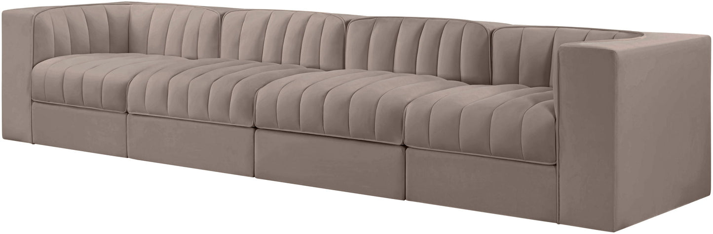 Rummi - Velvet Performance Fabric Upholstered 4 Piece Modular Sofa