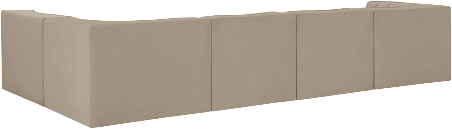 Rummi - Velvet Performance Fabric Upholstered 5 Piece Modular Sectional, L-Shaped (Right)