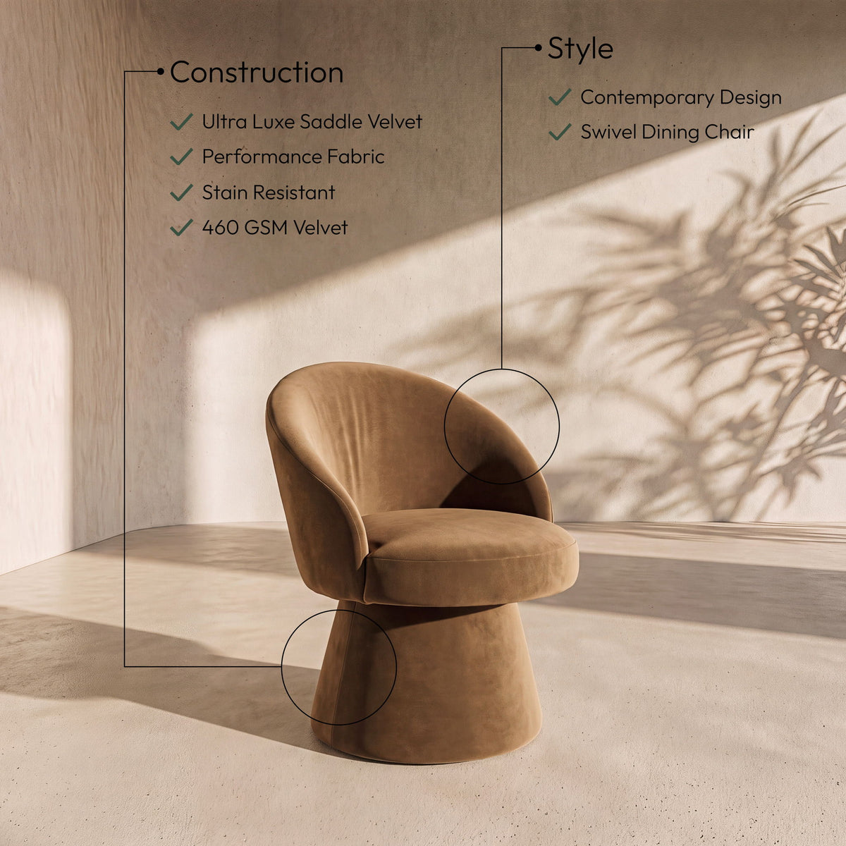 Selene - Upholstered Swivel Dining Chair