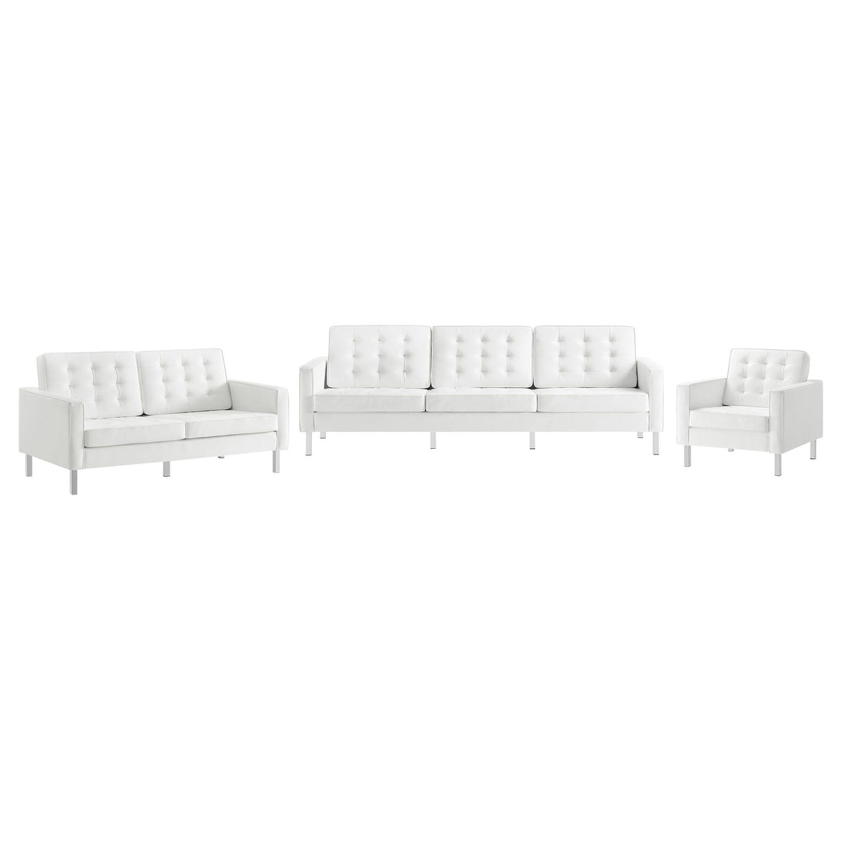 Loft 3 Piece Tufted Upholstered Faux Leather Set - Silver White