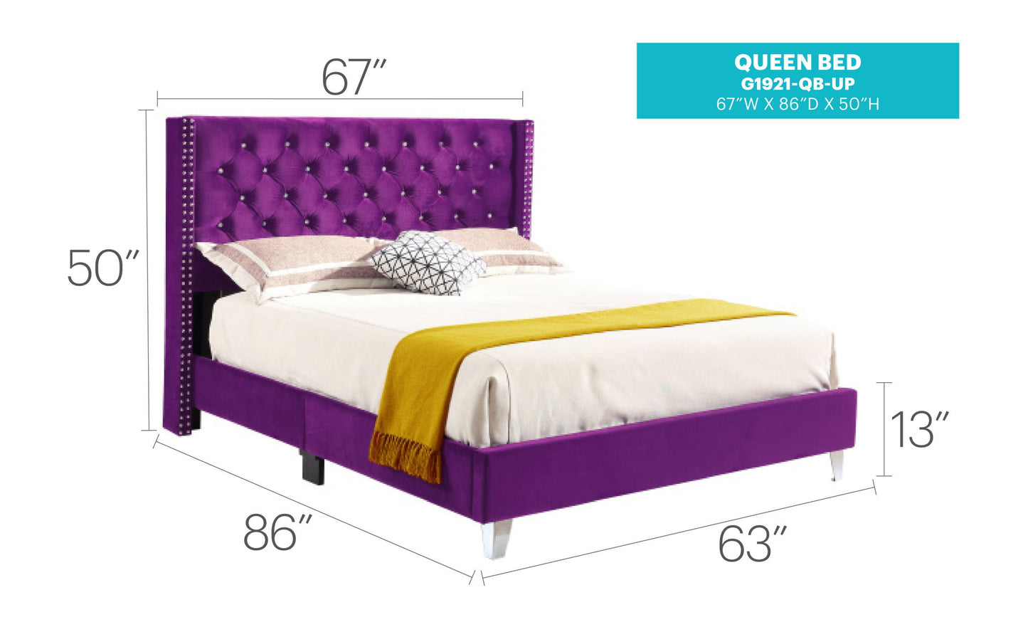 Glory Furniture - Julie - Faux Crystals Tufted Upholstered Bed