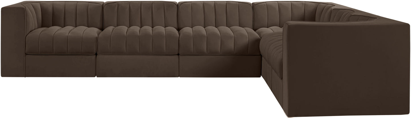 Rummi - Velvet Performance Fabric Upholstered 6 Piece Modular Sectional (With 3 Corner Chairs)