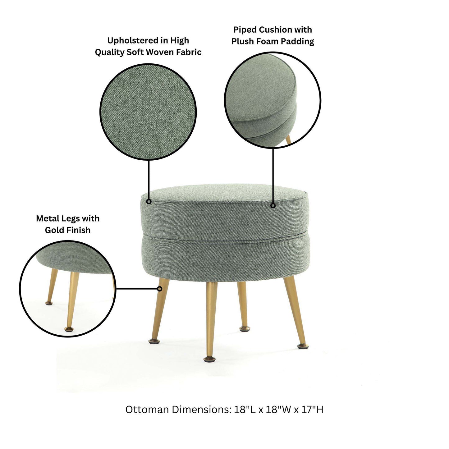 Manhattan Bailey - Accent Ottoman With Gold Chrome Legs