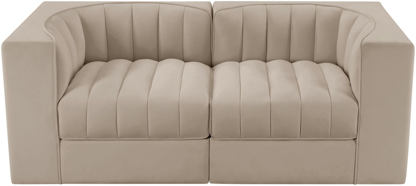 Rummi - Velvet Performance Fabric Upholstered 2 Piece Modular Loveseat