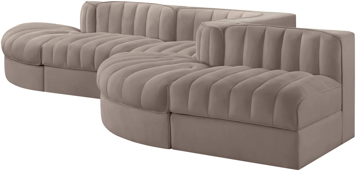 Rummi - Rounded Velvet Performance Fabric Upholstered 5 Piece Modular Sectional