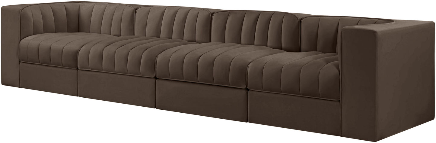 Rummi - Velvet Performance Fabric Upholstered 4 Piece Modular Sofa